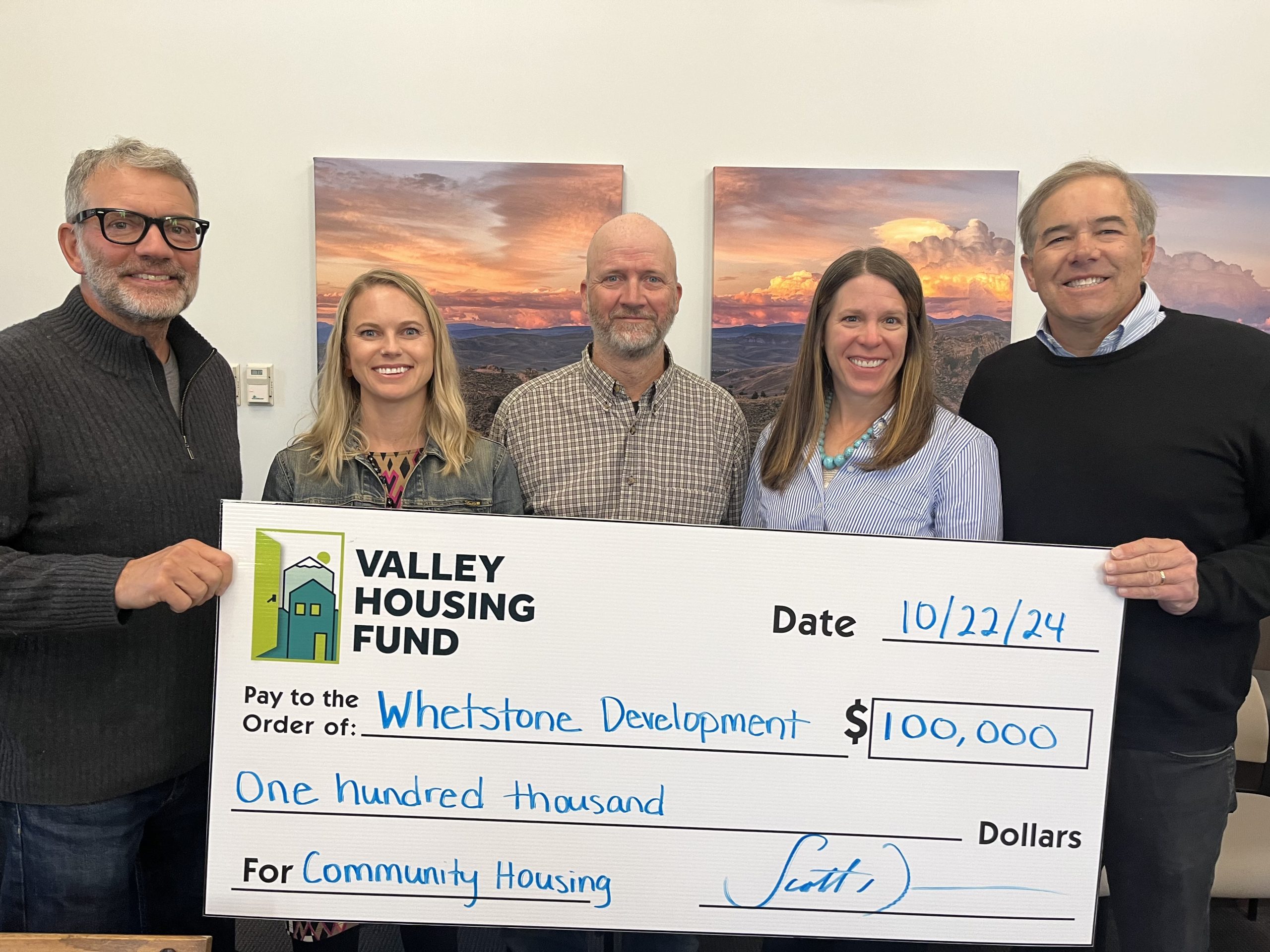 Whetstone check Check presented to Gunnison County for Whetstone Community Housing Project
